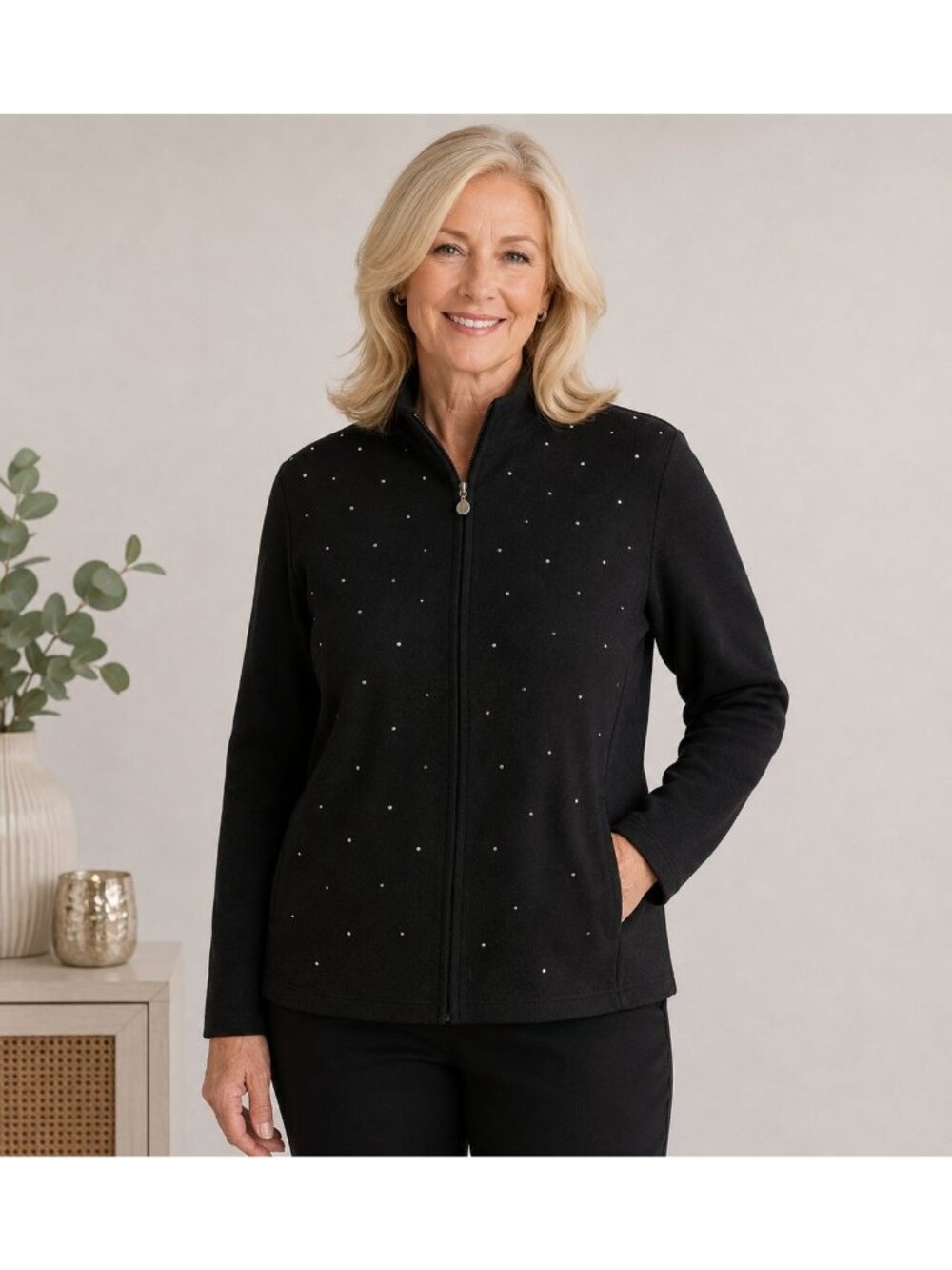 Quacker Factory Rhinestone Zip Up Jacket Black Size M